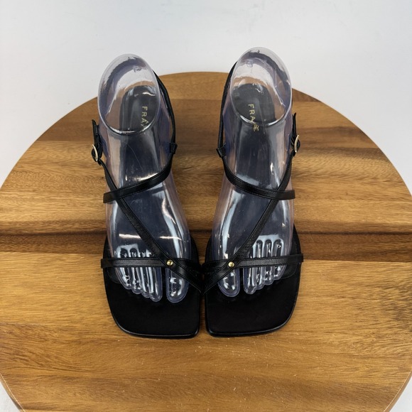 FRAME Le Braxton Sandal Strappy Black Leather Heels NEW  Womens Frame Le Braxton Black Leather Strappy Slingback Heeled Sandals Size 38